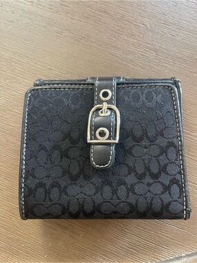 Coach Black Signature Jacquard Buckle Bifold Wallet